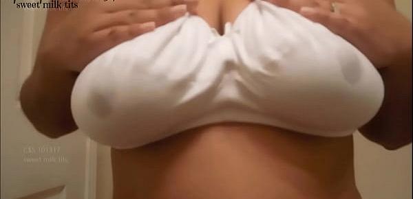  Mommy soaks her white nursing bra with engorged milky tit Milk